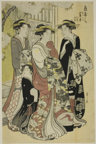 Sugawara del Tsuruya con gli Assistenti Mumeno e Takeno da Chobunsai Eishi