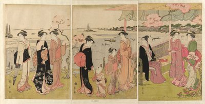 Osservando la raccolta di molluschi durante la bassa marea a Shinagawa (Shinagawa shiohigari kenbutsu) da Chobunsai Eishi