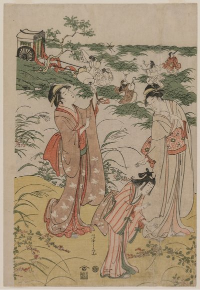 Donne che inseguono grilli su una brughiera autunnale, primi anni 1790 da Chobunsai Eishi