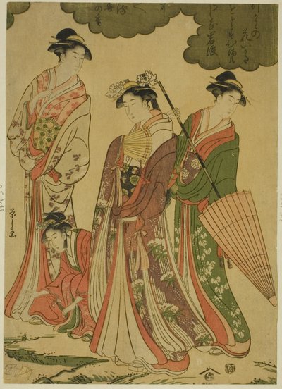 Donne che guardano i fiori di ciliegio da Chobunsai Eishi