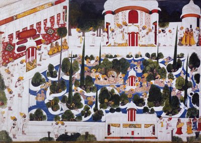 Maharana Bhim Singh si diverte con i nobili nella piscina del palazzo, 1803 da Chokha
