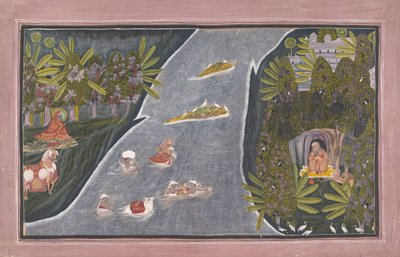 Radha attraversa un fiume per incontrare un saggio indù, ca. 1820 da Chokha