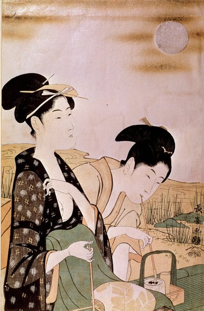 Ammirando la luna: due donne che fumano. Stampe di Choki Eishosai (attivo tra la fine del XVIII secolo e l