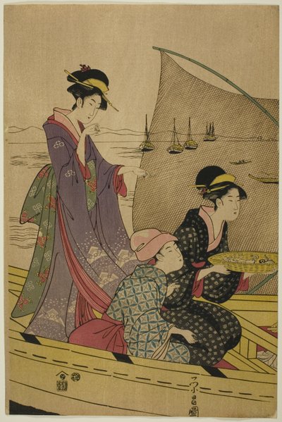Donne su una barca da pesca da Chokosai Eisho
