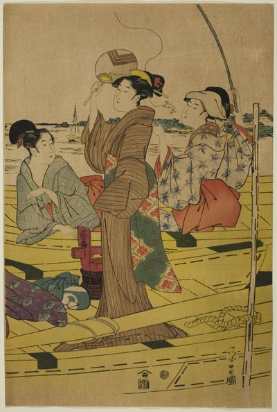 Donne su una Barca da Pesca da Chokosai Eisho