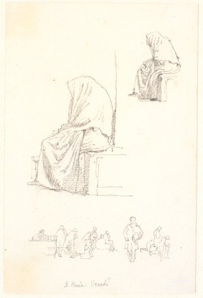 Foglio di schizzi con studi di una vecchia seduta e figure in preghiera da Christen Købke
