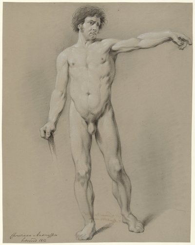 Nudo maschile in piedi, di fronte, con il braccio sinistro teso verso sinistra da Christiaan Andriessen