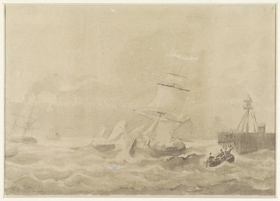 Mare agitato con barche a vela da Christiaan Cornelis Kannemans