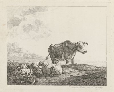 Paesaggio con una mucca e due pecore da Christiaan Godfried Schutze van Houten