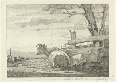 Bestiame che riposa in un paesaggio da Christiaan Godfried Schutze van Houten