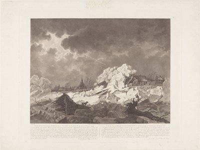 Vista del ghiaccio e della rottura della diga a Vuuren presso Gorcum il 22 febbraio 1799 da Christiaan Josi