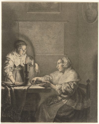 Interno con dama e domestica alla luce delle candele da Christiaan Josi