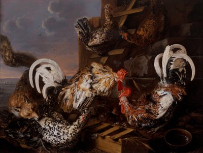 Scena di cortile con una volpe che attacca galline da Christiaan Luykx or Luycks