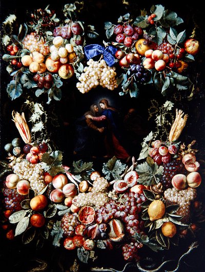 La Visitazione in una Ghirlanda di Frutta da Christiaan Luykx or Luycks