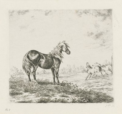 Paesaggio con tre cavalli da Christiaan Wilhelmus Moorrees