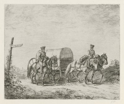 Due soldati a cavallo in viaggio da Christiaan Wilhelmus Moorrees
