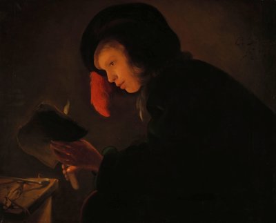 Giovane uomo alla luce di una candela da Christiaen Jansz. Dusart