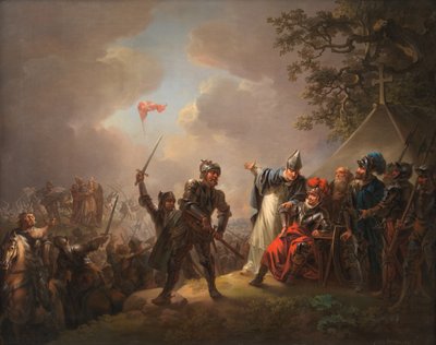 La leggenda della bandiera danese. Il Dannebrog che cade dal cielo durante la battaglia di Lyndanise da Christian August Lorentzen