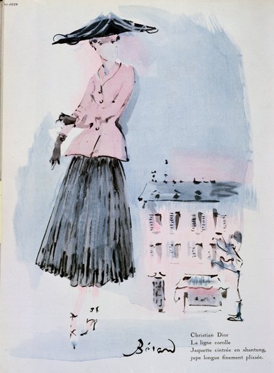 Tavola di moda di Christian Dior, illustrazione dalla rivista 