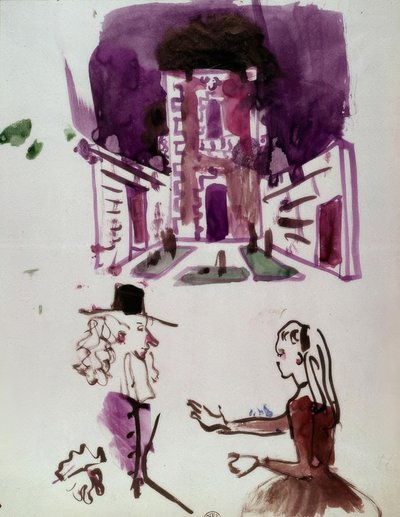 Bozzetto scenografico e figurini di Dorante e Angélique da Christian Bérard