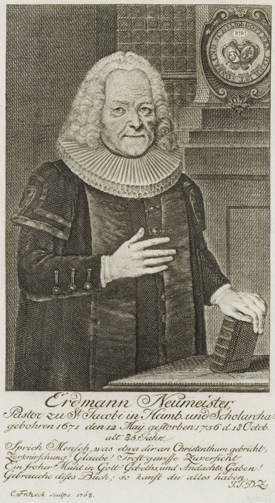 PPN663946751 Erdmann Neumeister, parroco di St. Jacobi ad Amburgo e di Scholarcha. (1763) da Christian Fritzsch