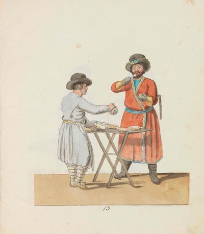 Venditore di kissel e cocchiere signorile dalla serie I venditori ambulanti di San Pietroburgo da Christian Gottfried Heinrich Geissler