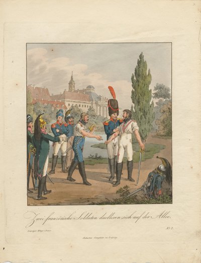 Due soldati francesi che duellano su un viale da Christian Gottfried Heinrich Geissler