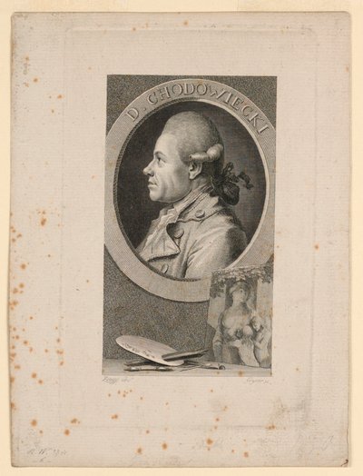 Ritratto di Daniele Chodoiecki, Frontespizio per "Neue Bibliotheh der schönen Wissenschaften," Lipsia, Germania, 1780 da Christian Gottlieb Geyser
