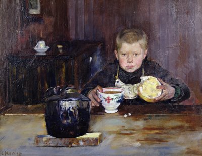 Ragazzo di bottega che beve caffè da Christian Krohg