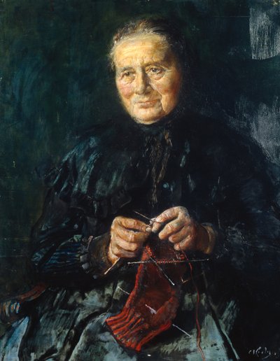 Moglie che lavora a maglia (pittura) da Christian Krohg