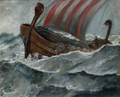 Nave vichinga in condizioni di maltempo da Christian Krohg