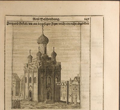 Cattedrale nel Cremlino di Mosca, illustrazione da Viaggi al Gran Duca di Moscovia da Christian Lorenzen Rothgiesser