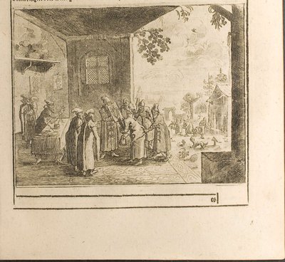 Illustrazione della cerimonia del giuramento di corte da Viaggi al Gran Duca di Moscovia e al Re di Persia da Christian Lorenzen Rothgiesser