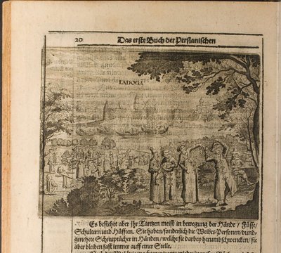 La fortezza di Staraya Ladoga Illustrazione da Viaggi al Gran Duca di Moscovia e al Re da Christian Lorenzen Rothgiesser