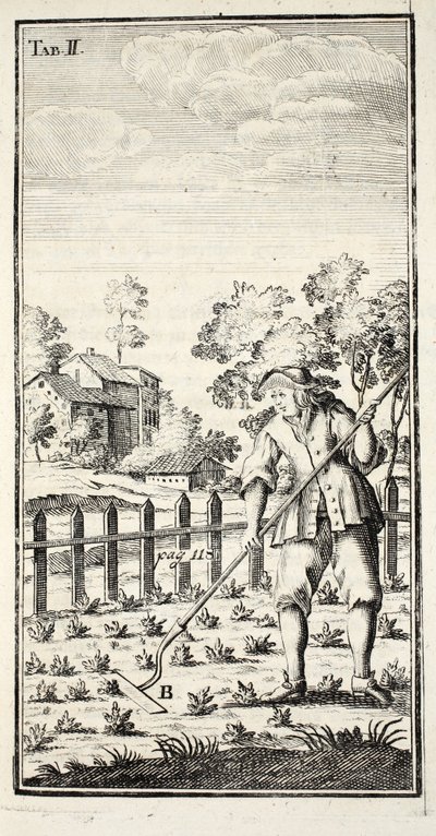 Giardiniere che zappa, pub. Erfurt in Turingia, 1753-55 da Christian Reicharts