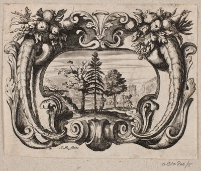 Emblema con un giardiniere e un amorino che piantano un albero da Christian Rothgiesser