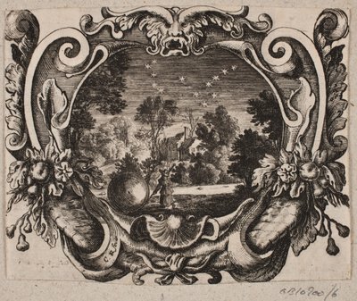 Emblema con uomo che fa rotolare una sfera di notte da Christian Rothgiesser