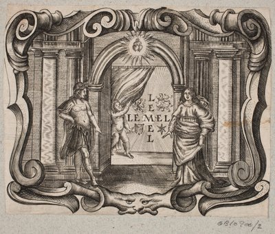 Emblema con portale, uomo e donna, amorino e due cuori ardenti da Christian Rothgiesser