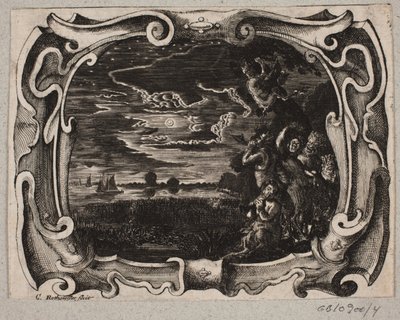 Emblema con satiri raccolti sotto un albero di notte da Christian Rothgiesser