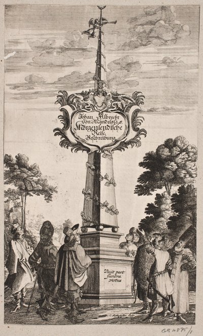 Pagina del titolo per Johann Albrecht Mandelslo, "Descrizione del viaggio orientale [...], Schleswig 1668" da Christian Rothgiesser