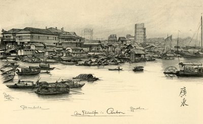 Barche sul fiume Pearl, Canton, Cina da Christian Wilhelm Allers