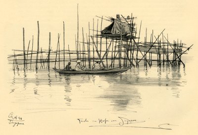 Casa su palafitte e pescatori nel porto di Singapore, 1898 da Christian Wilhelm Allers