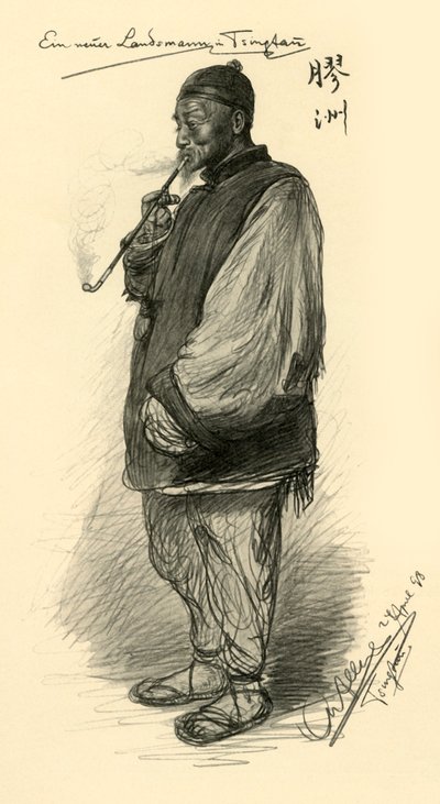 Uomo che fuma una pipa, Tsingtao, Cina, 1898 da Christian Wilhelm Allers
