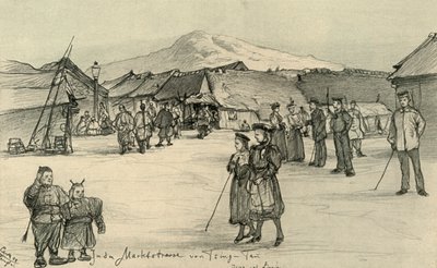 Piazza del mercato, Tsingtao, Cina, 1898 da Christian Wilhelm Allers