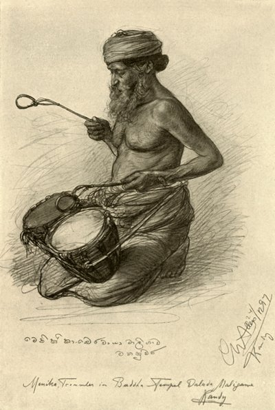 Menika - tamburino al Tempio del Dente, Kandy, Ceylon, 1898 da Christian Wilhelm Allers