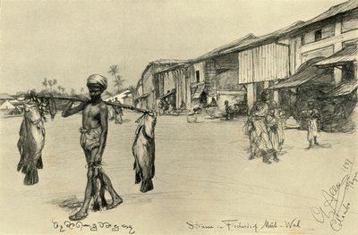 Scena di strada in un villaggio di pescatori, Mutwal, Ceylon da Christian Wilhelm Allers