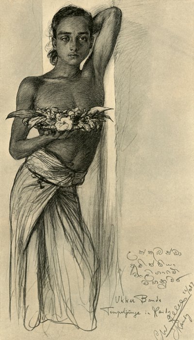 Ukku Banda, giovane uomo in un tempio, Kandy, Ceylon da Christian Wilhelm Allers