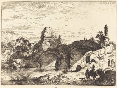 Paesaggio con Ponte e Torre in Rovina da Christian Wilhelm Ernst Dietrich
