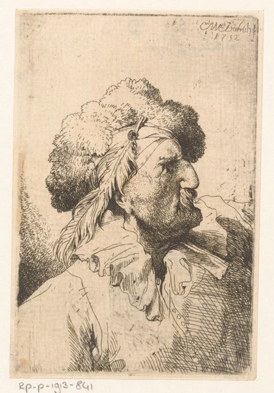 Uomo con cappello di pelliccia e piuma da Christian Wilhelm Ernst Dietrich