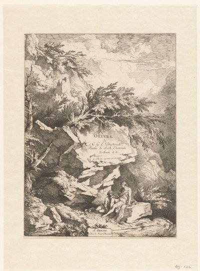 Paesaggio roccioso con due figure che riposano su una pietra da Christian Wilhelm Ernst Dietrich